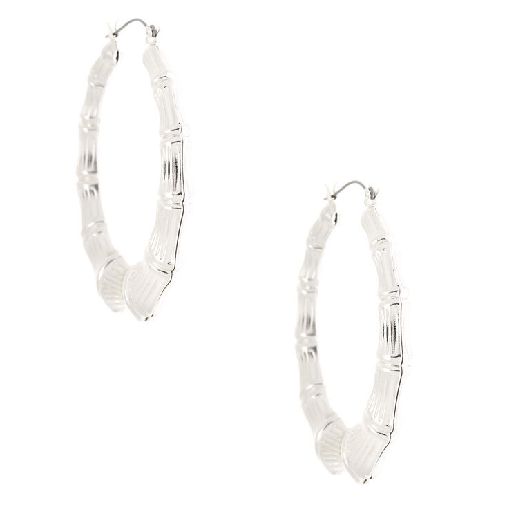 Silver 60MM Bamboo Hoop Earrings,