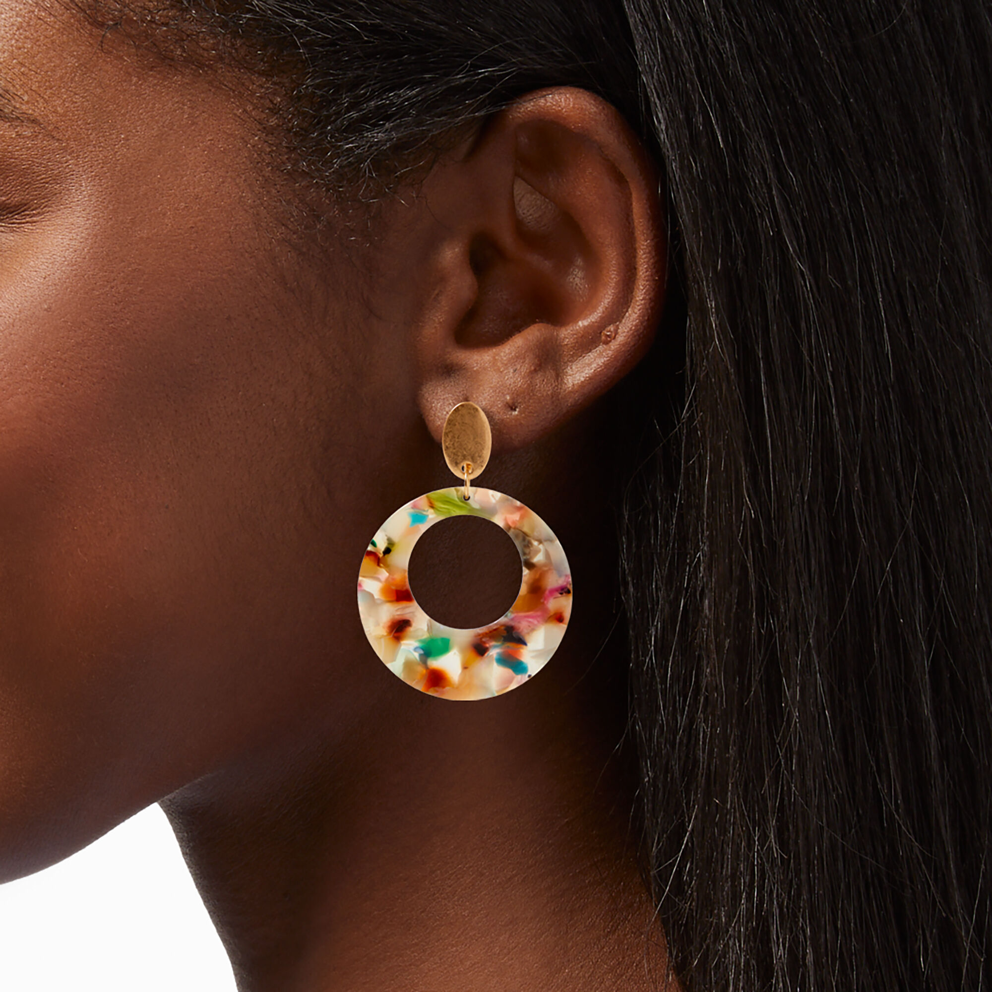 Gold Hoop 2 Resin Clip On Drop Earrings