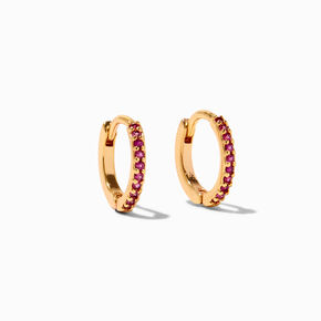 C LUXE by Claire&#39;s 18k Yellow Gold Plated Cubic Zirconia 8MM Fuchsia Huggie Hoop Earrings,