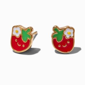 18kt Gold Plated Enamel Strawberry Stud Earrings,