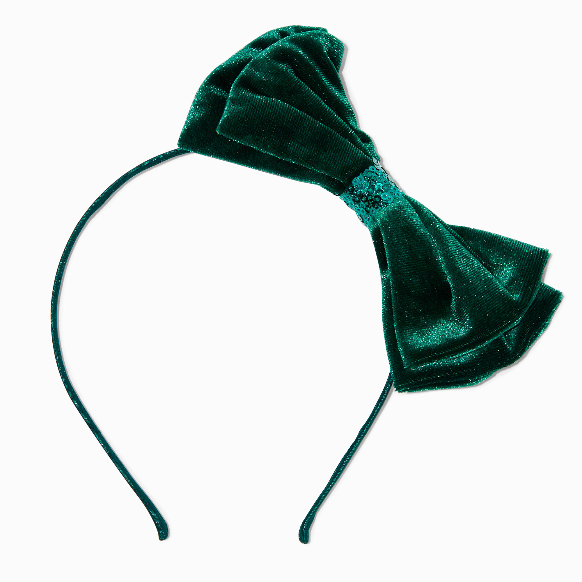 View Claires Emerald Velvet Sequin Headband Green information