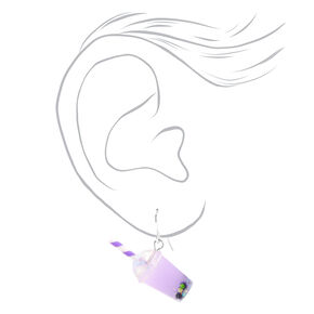 Purple 1&quot; Bubble Tea Drop Earrings,