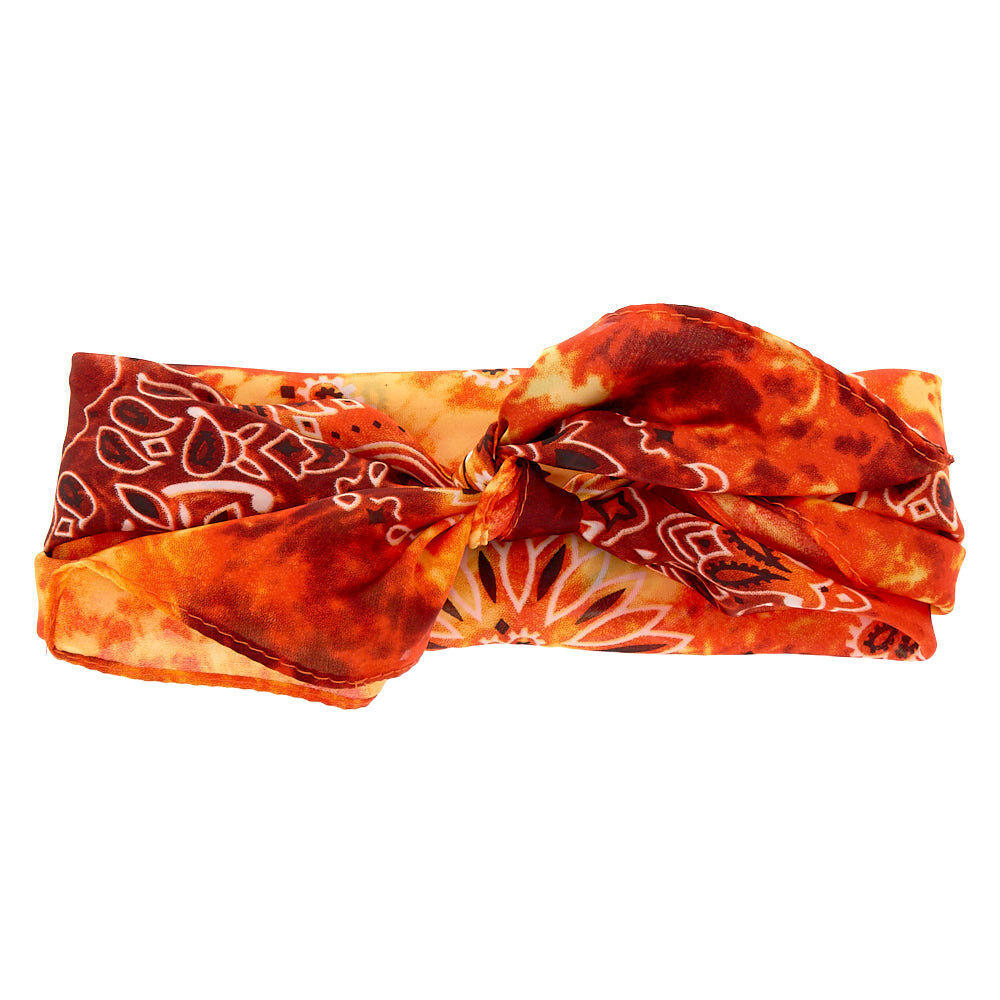 Tie Dye Paisley Knotted Bandana Headwrap - Orange,
