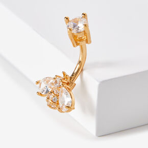 Gold-tone Stainless Steel Crystal Bee 14G Belly Bar,