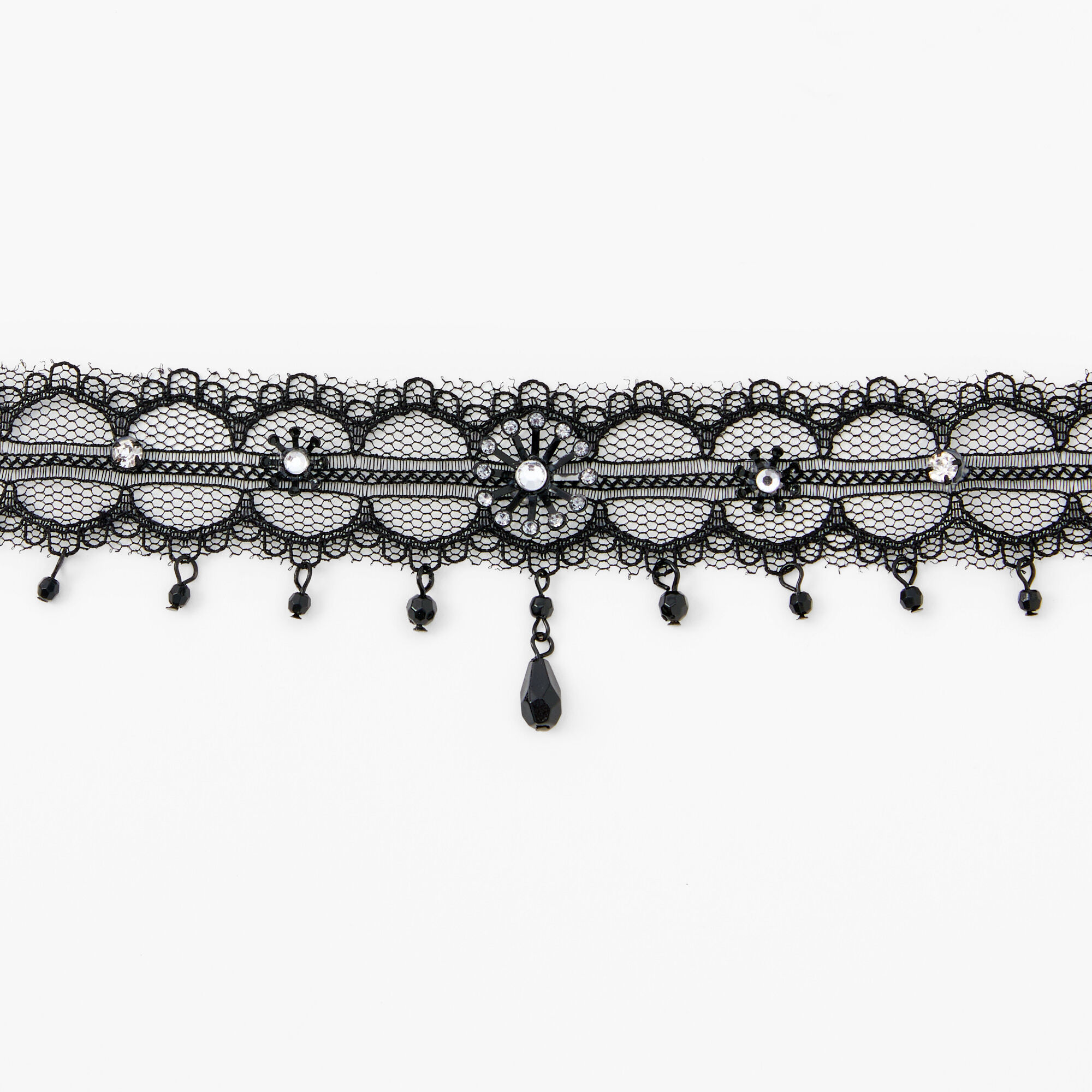 Starburst Beaded Lace Black Choker Necklace,