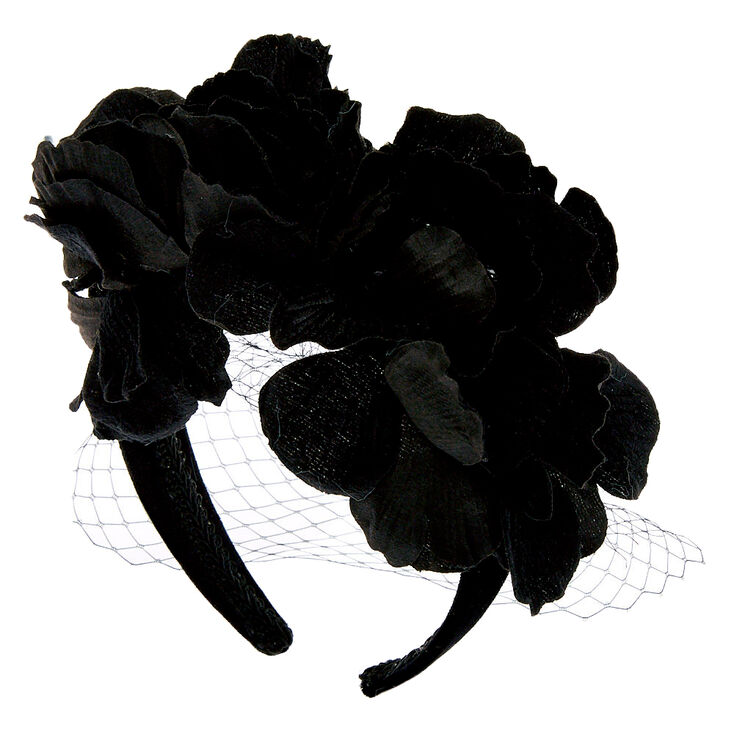 Claire's Serre-tête floral noir à filet