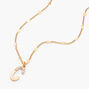 Gold Half Stone Initial Pendant Necklace - C,