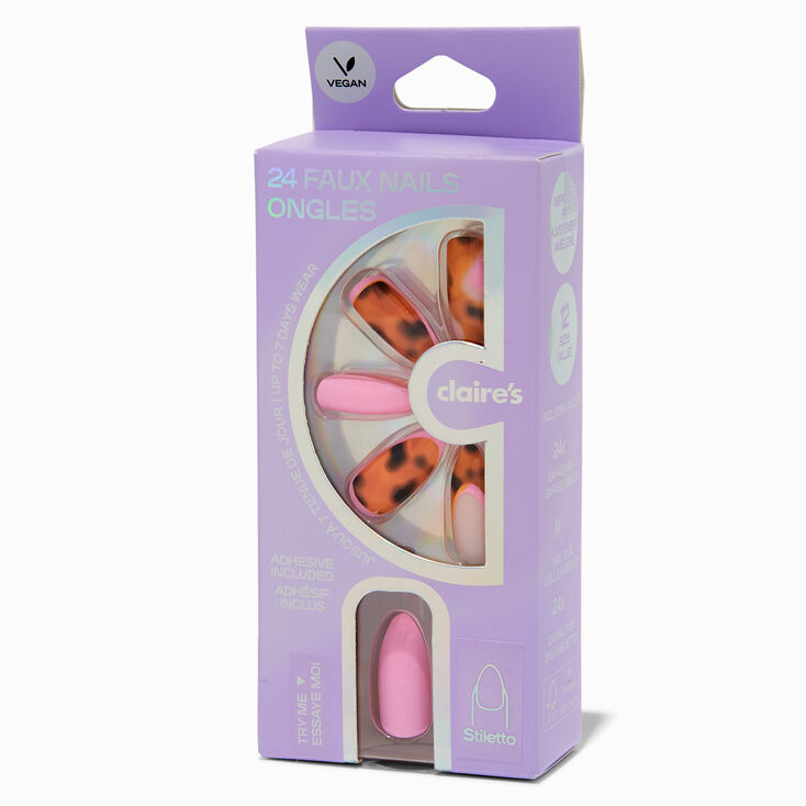 Tortoiseshell Pink French Stiletto Vegan Faux Nail Set - 24 Pack,