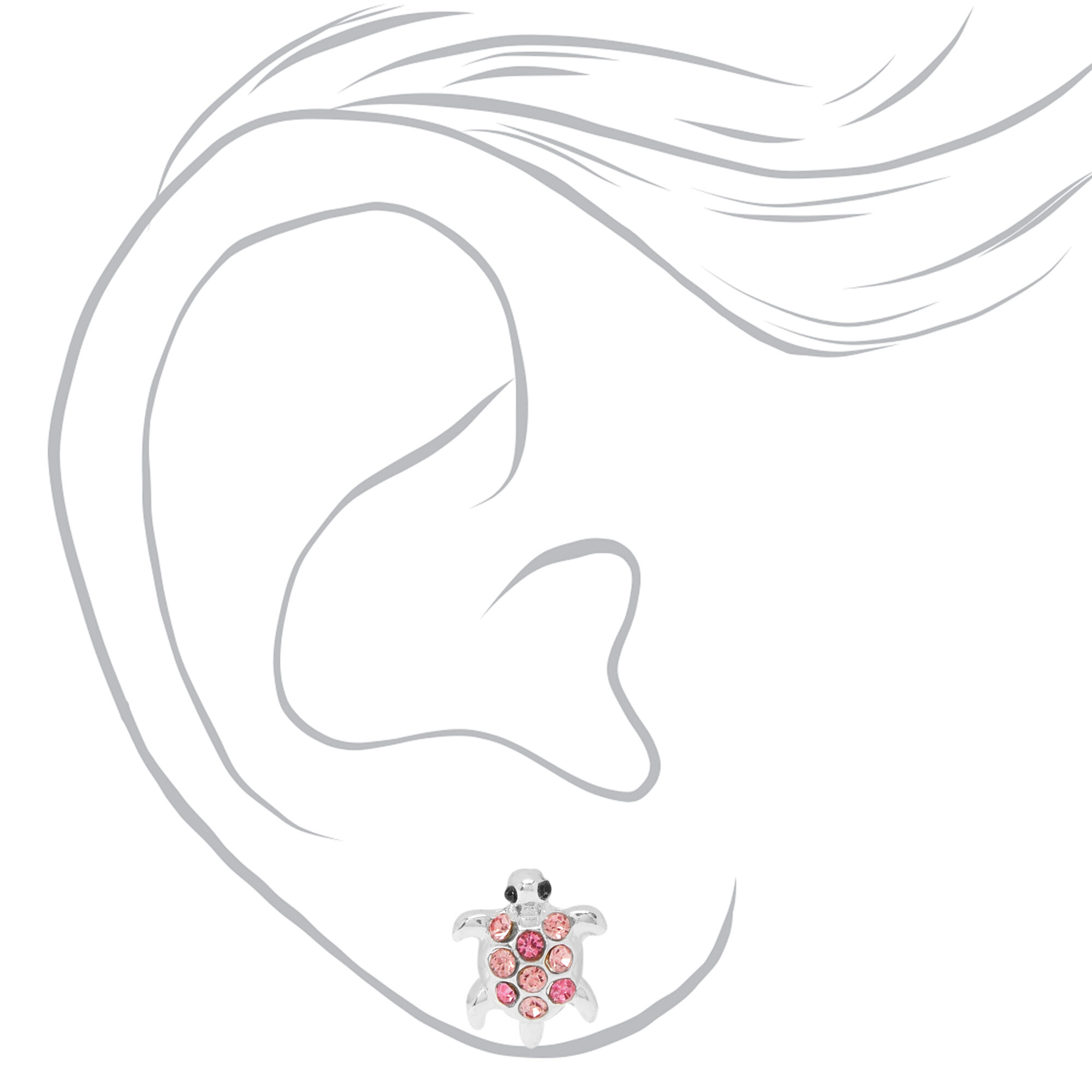 Clous d'oreilles tortue ornementée couleur argentée - Rose,