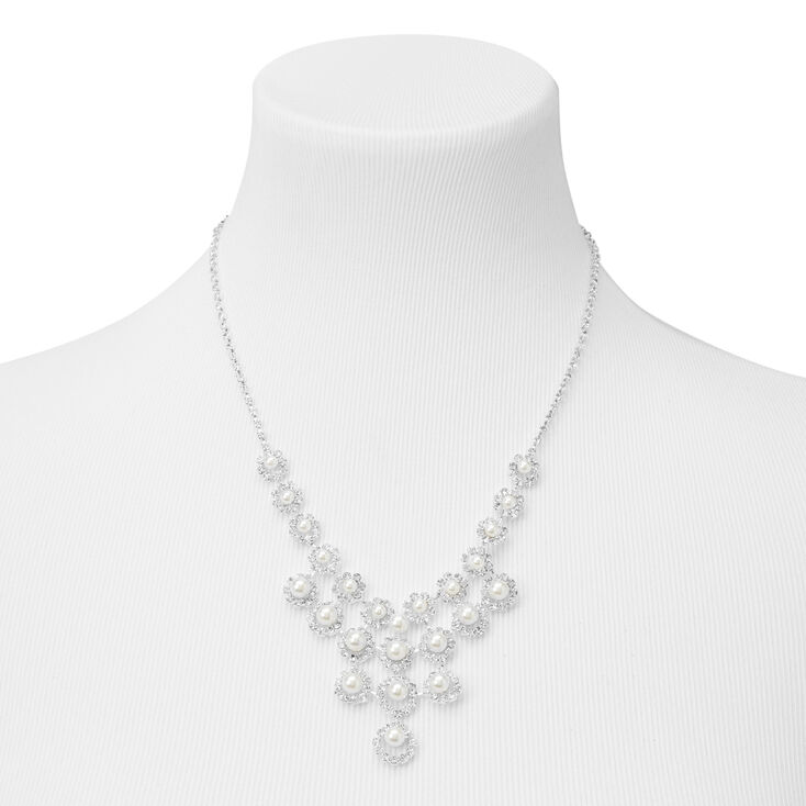 Pearl &amp; Rhinestone Necklace &amp; Drop Earring Set,