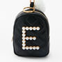 Initial Pearl Mini Backpack Keychain - Black, E,