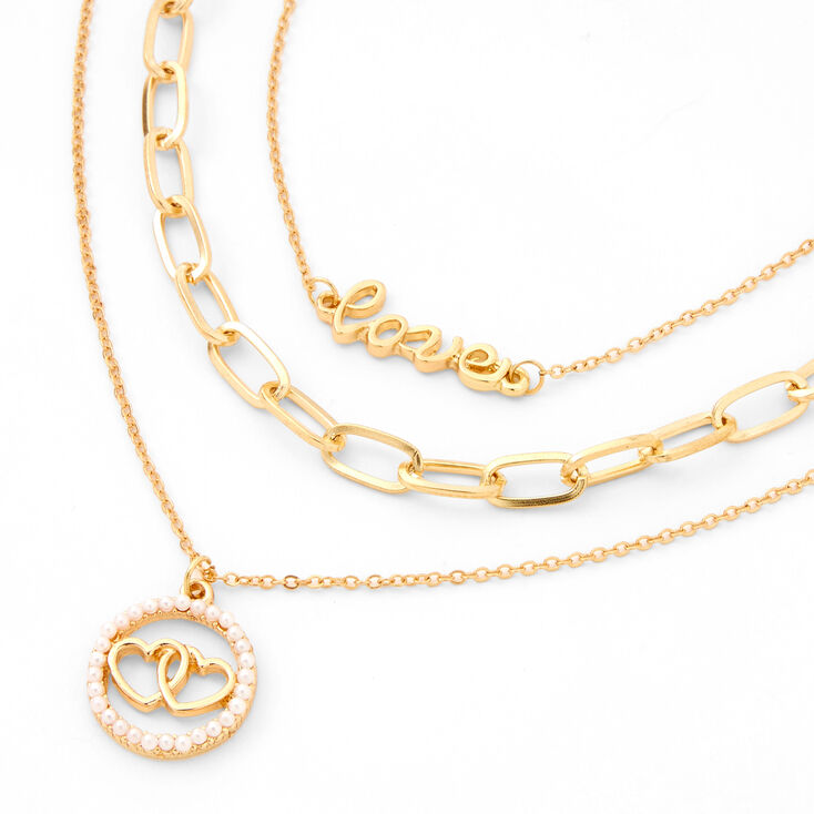 Gold Interlocking Hearts Multi Strand Necklace,
