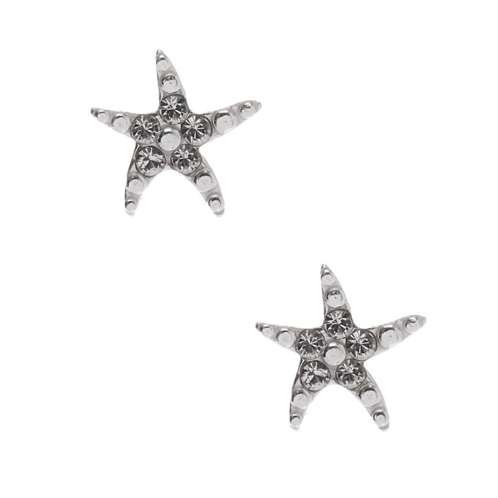 Clous d'oreilles étoile de mer avec strass en argent,