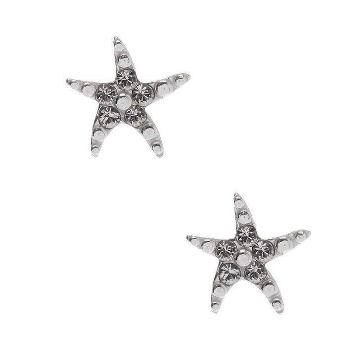 Clous d&#39;oreilles &eacute;toile de mer avec strass en argent,