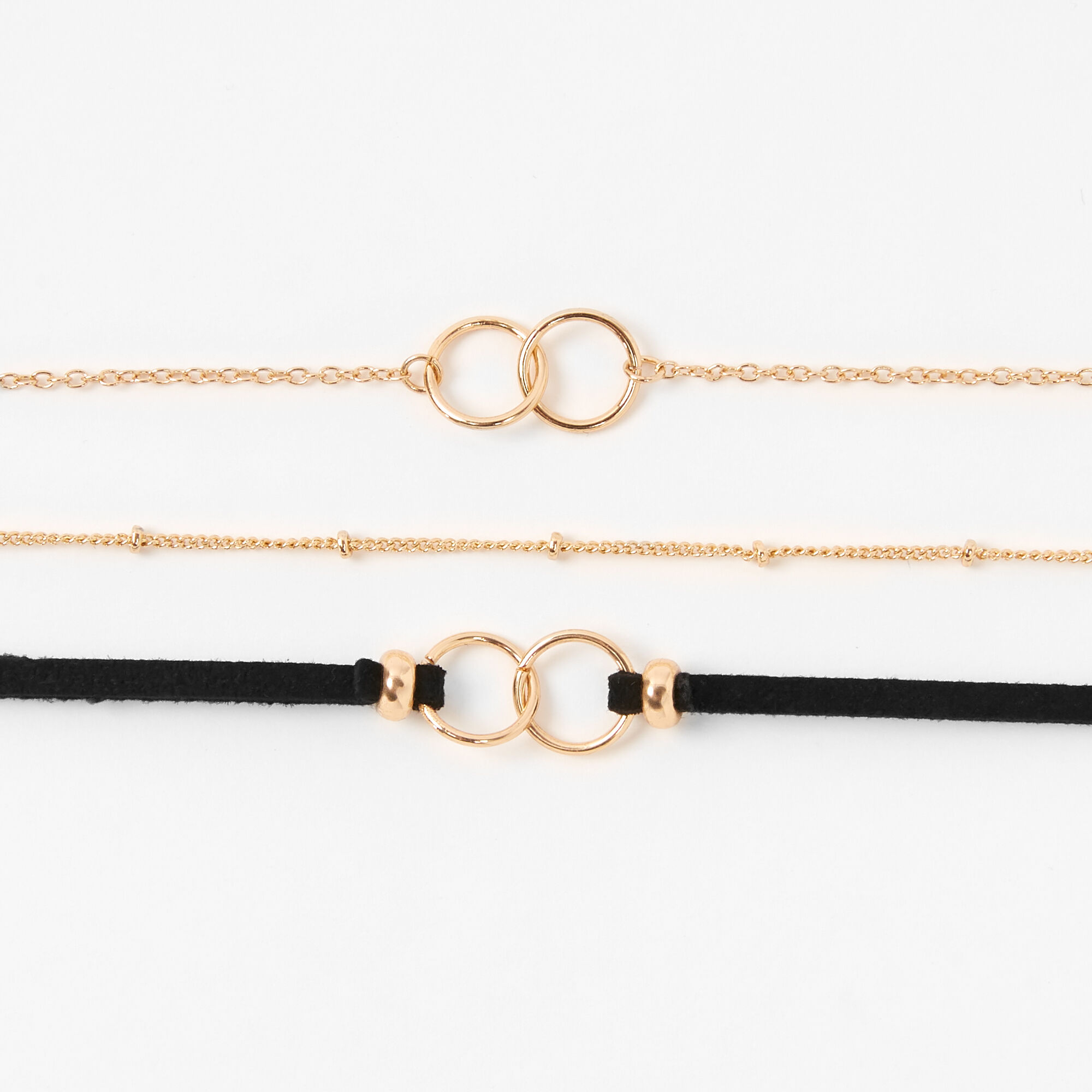 Gold Interlocking Choker Necklaces - Black, 3 Pack,