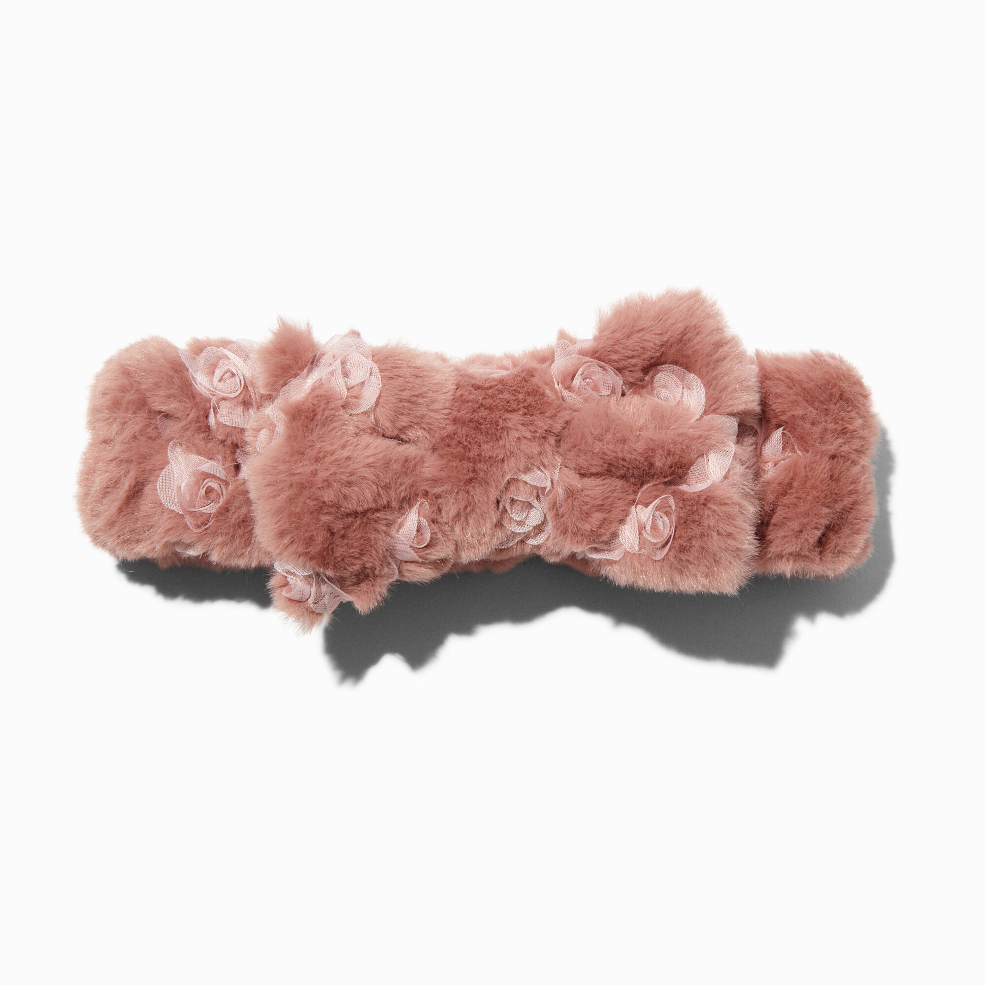 Bandeau à nœud pour maquillage en fausse fourrure rose poudré,