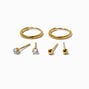 Gold-tone Stainless Steel Cubic Zirconia Earrings Set - 3 Pack,