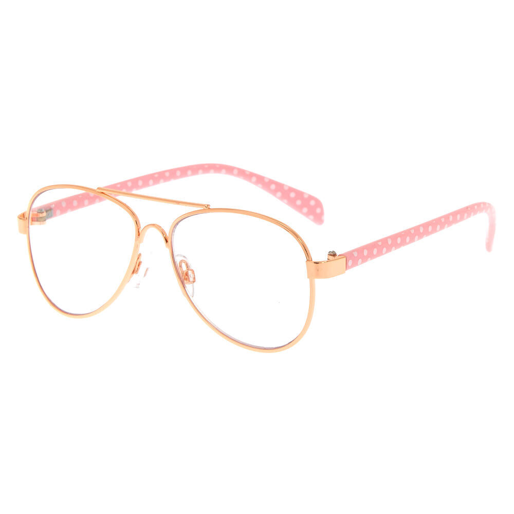 Claire's Club Polka Dot Aviator Clear Lens Frames - Pink,