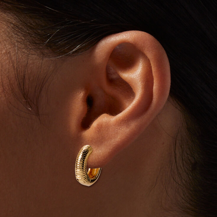 Gold-tone 10mm Ridged Clicker Hoop Earrings,