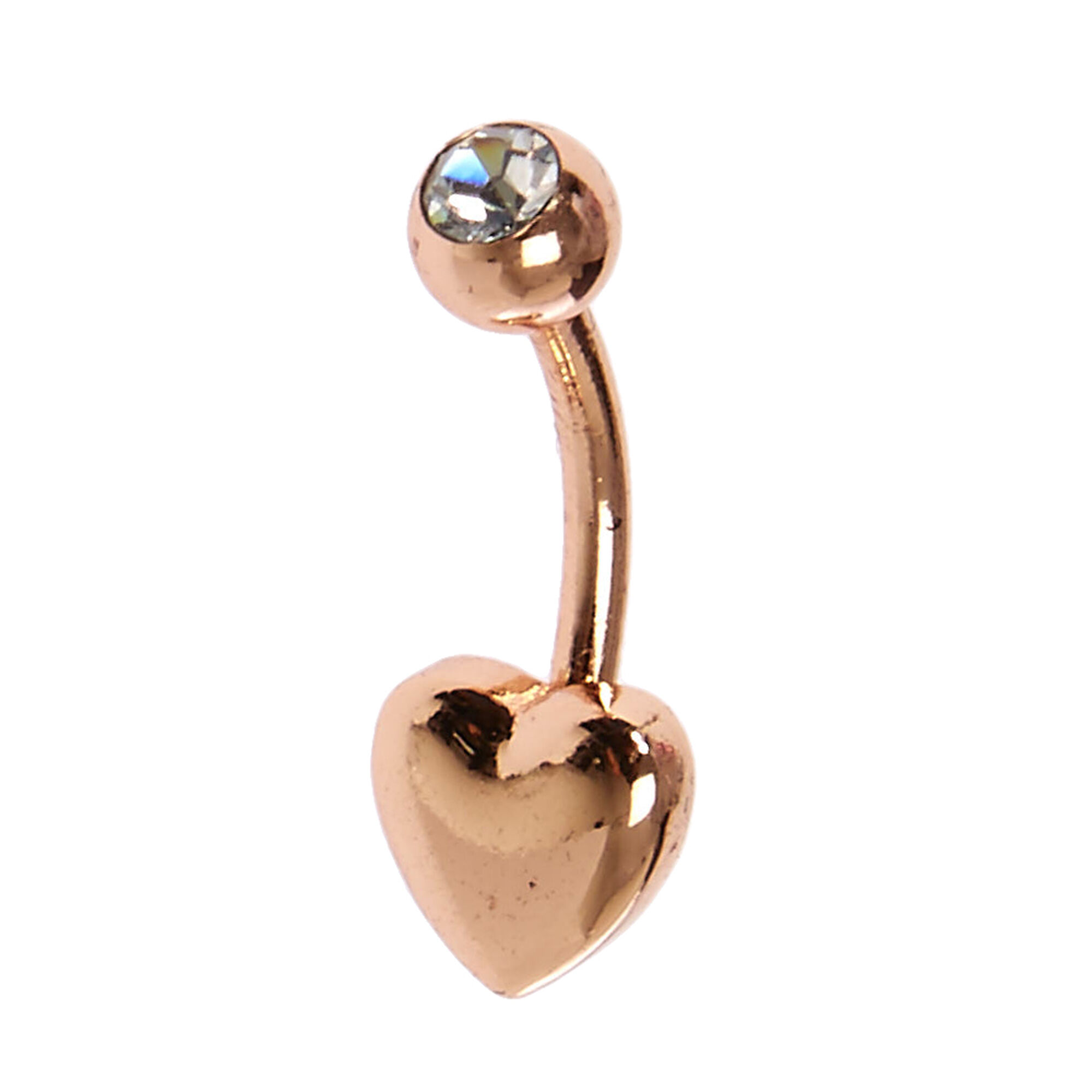 14g Rose Gold Heart Belly Bar Claire S Us 14g Rose Gold Heart Belly Bar