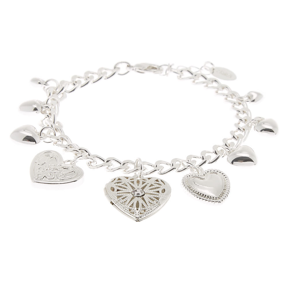 Silver Heart Locket Charm Bracelet,