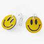 Silver  and Yellow 1&#39;&#39; Happy Face Clip On Drop Earrings,