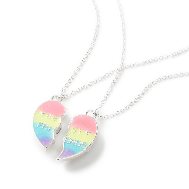 Best Friends Rainbow Striped Heart Pendant Necklaces - 2 Pack,