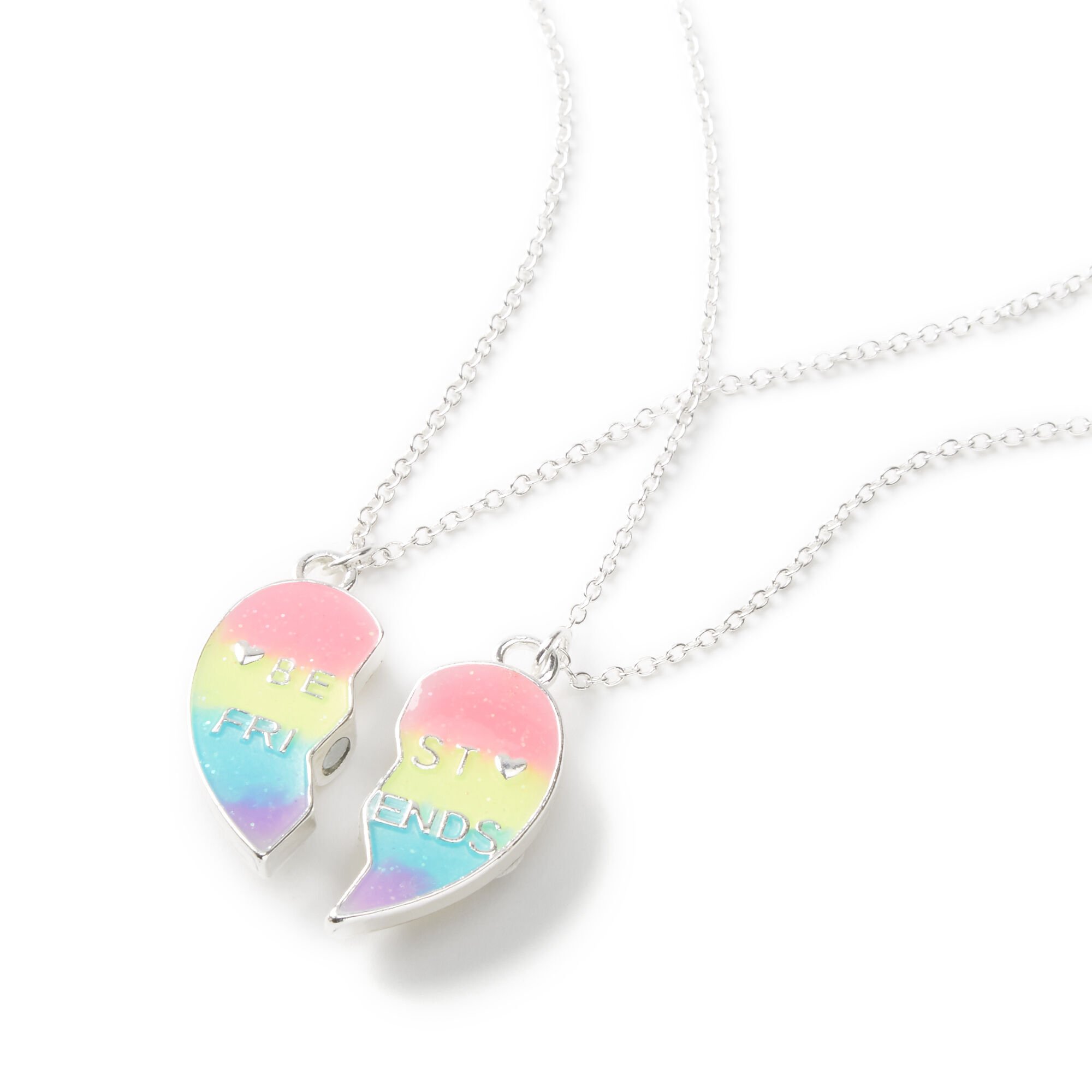 View Claires Best Friends Rainbow Striped Heart Pendant Necklaces 2 Pack Silver information