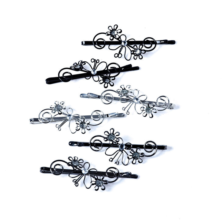 Claire's Lot de 6 épingles plates noires effet vigne