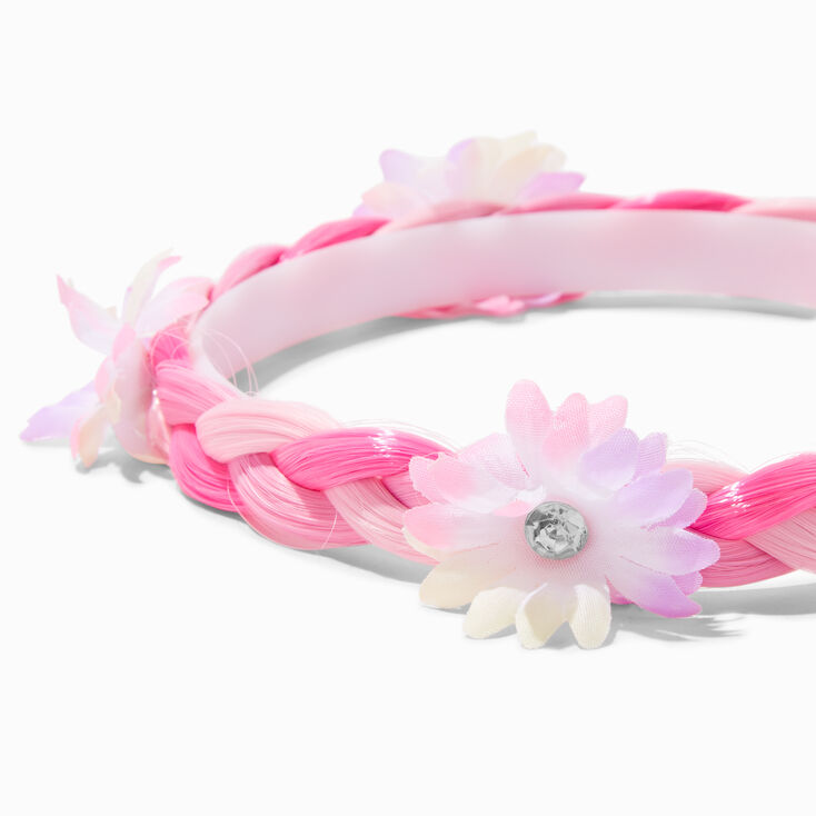 Claire&#39;s Club Pink Flower Braided Headband,