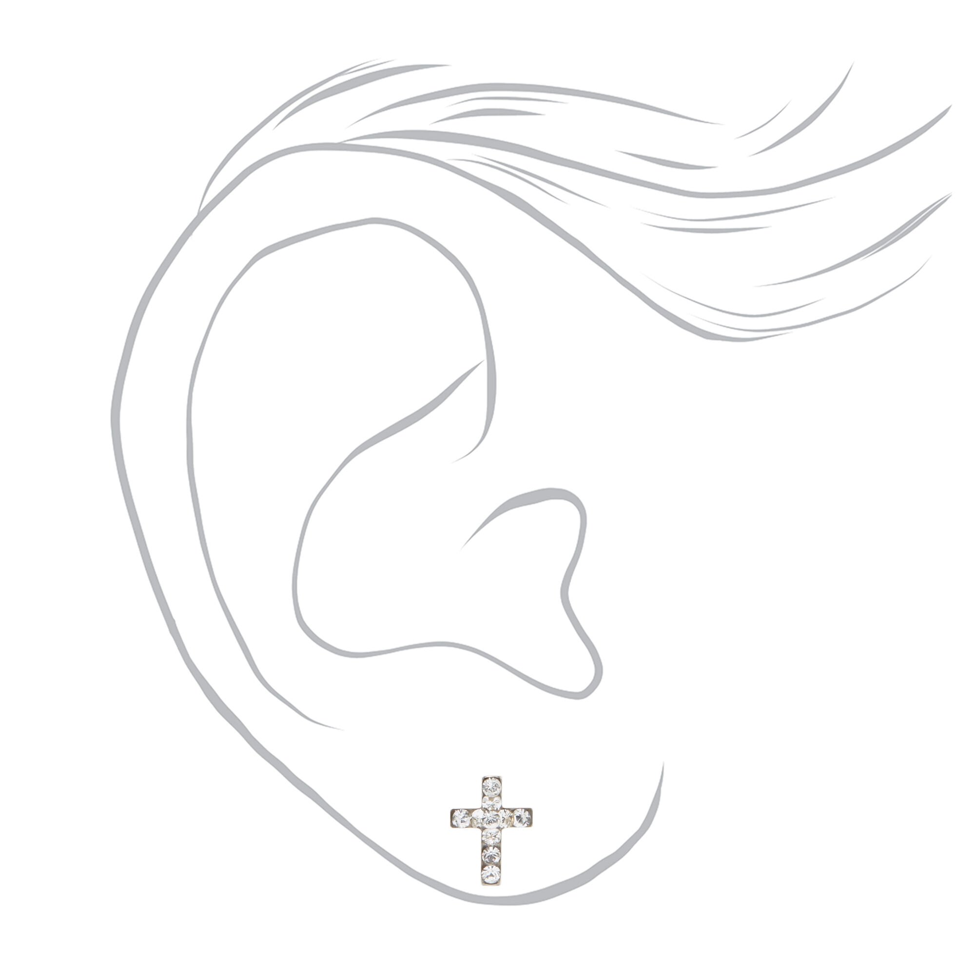 Stainless Steel Crystal Cross Studs Ear Piercing Kit with Ear Care Solution,