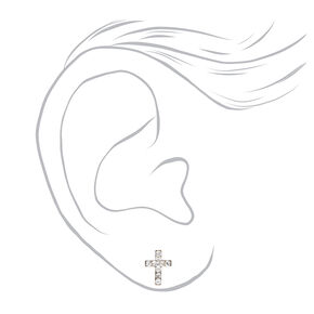Stainless Steel Crystal Cross Studs Ear Piercing Kit with Ear Care Solution,