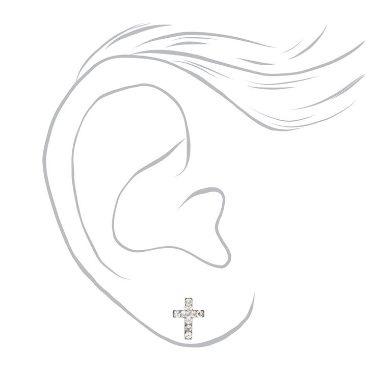 Stainless Steel Crystal Cross Studs Ear Piercing Kit with Ear Care Solution,