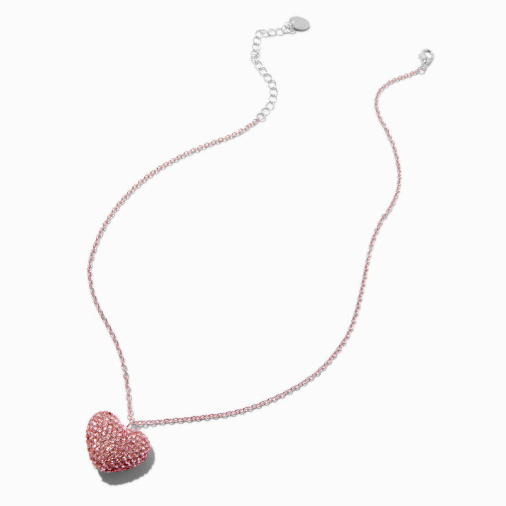 Pink Pav&eacute; Crystal Heart Pendant Necklace,