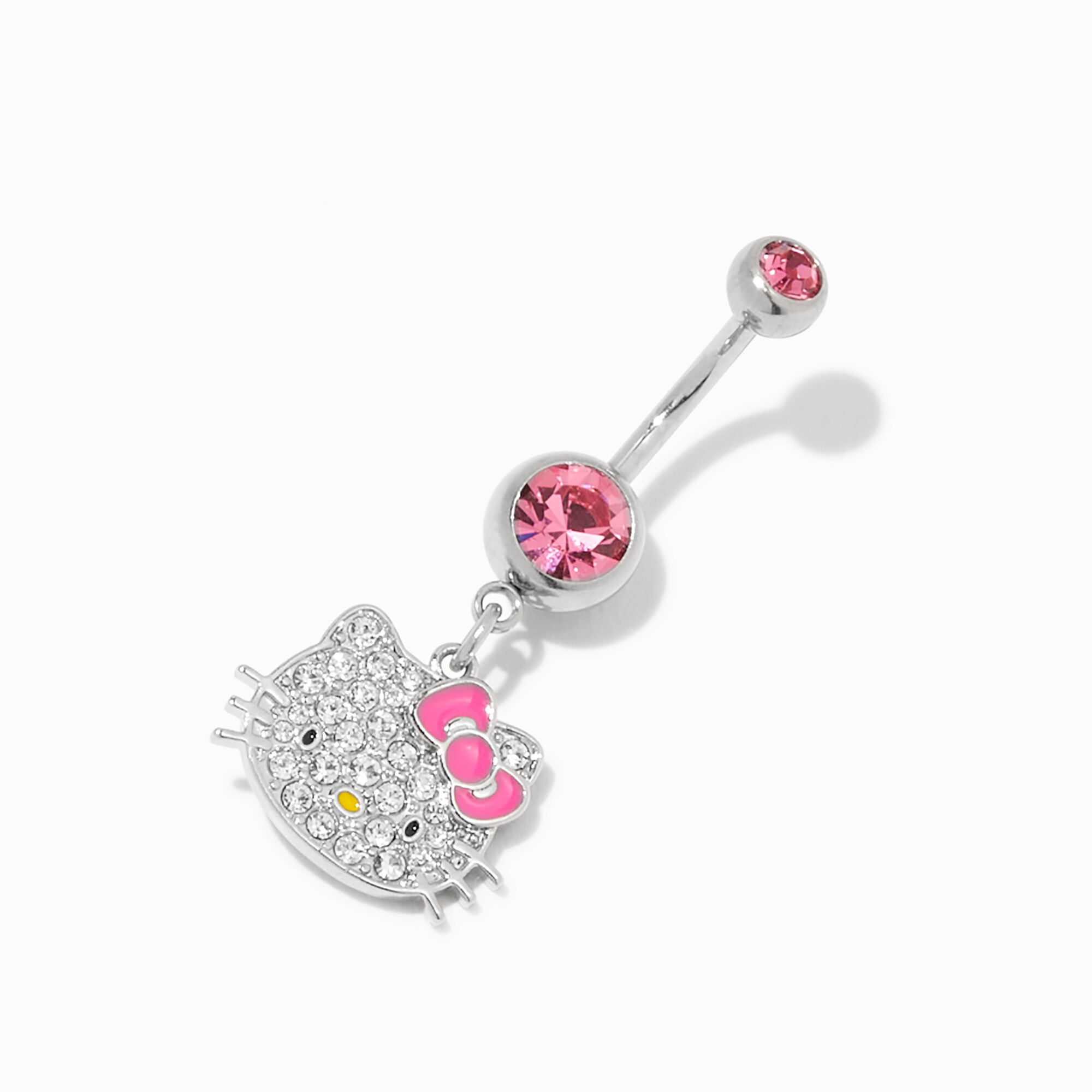 View Claires Hello Kitty Stainless Steel 14G Stone Crystal Charm Belly Ring Pink information