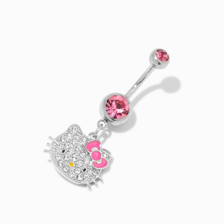 Hello Kitty® Stainless Steel 14G Pink Stone Crystal Charm Belly Ring