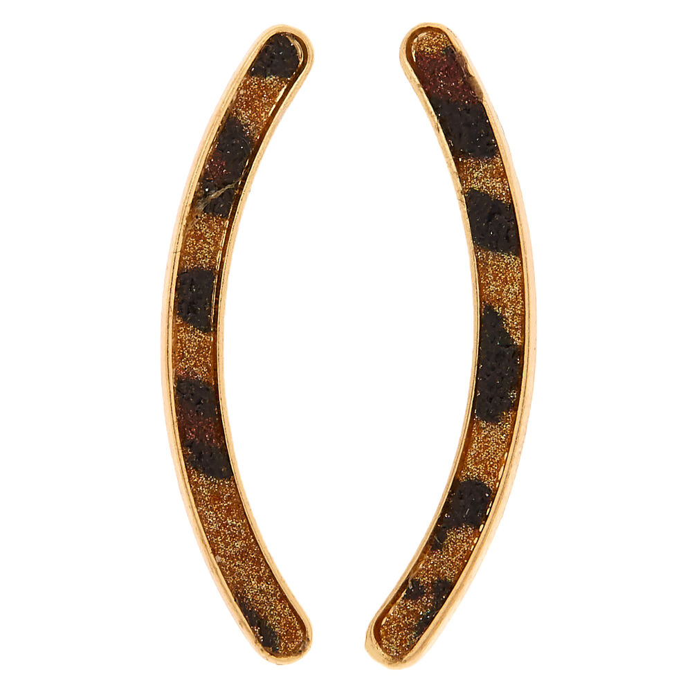 Gold 1.5" Glitter Leopard Print Ear Crawler Earrings,