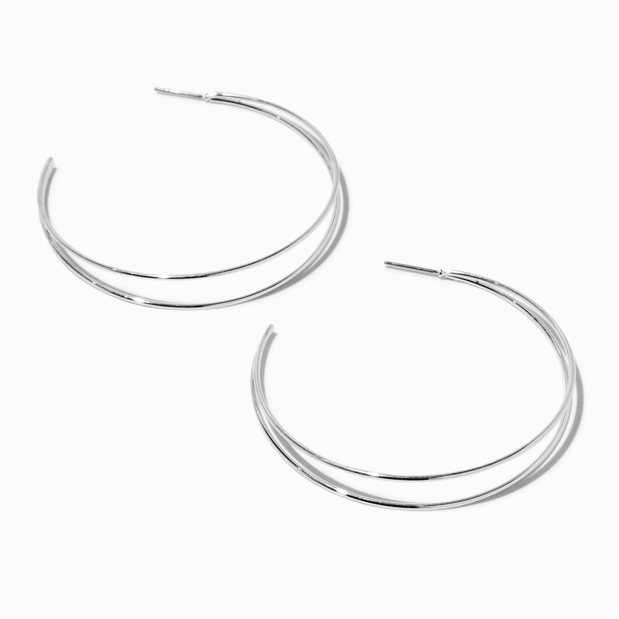 View Claires Tone Double Wire 60MM Hoop Earrings Silver information