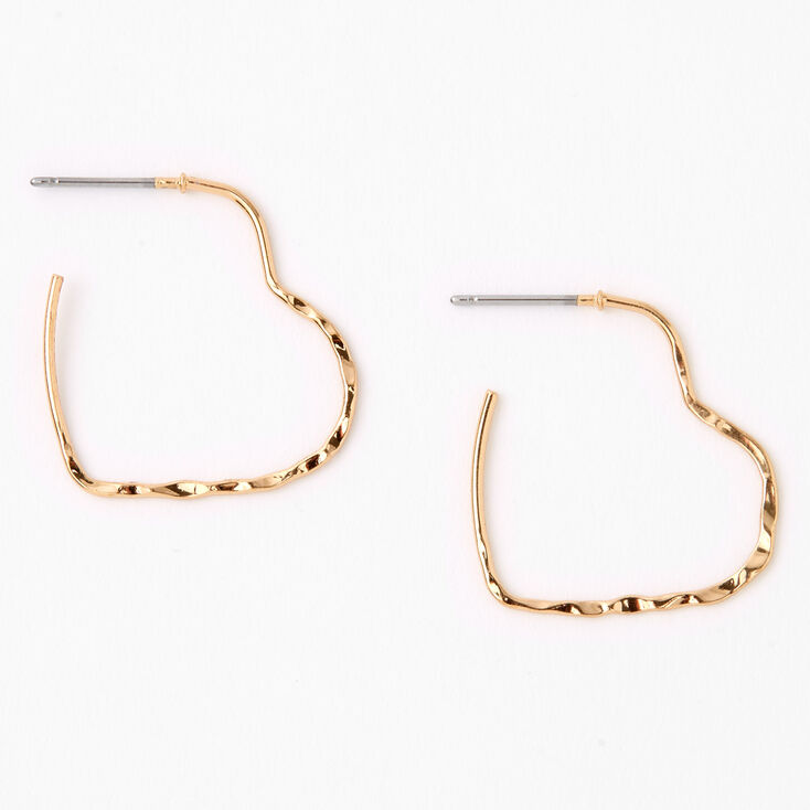 Gold 20MM Textured Heart Hoop Earrings,