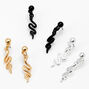 Mixed Metal 0.5&quot; Snake Drop Earrings - 3 Pack,