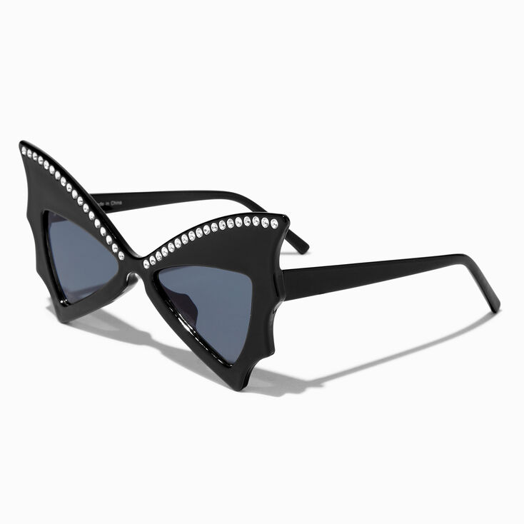 Embellished Bat Wing Black Sunglasses,