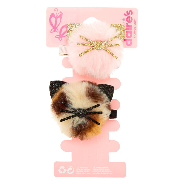 Claire's Barrettes motif chat à pompons Club Claire's - Lot de 2