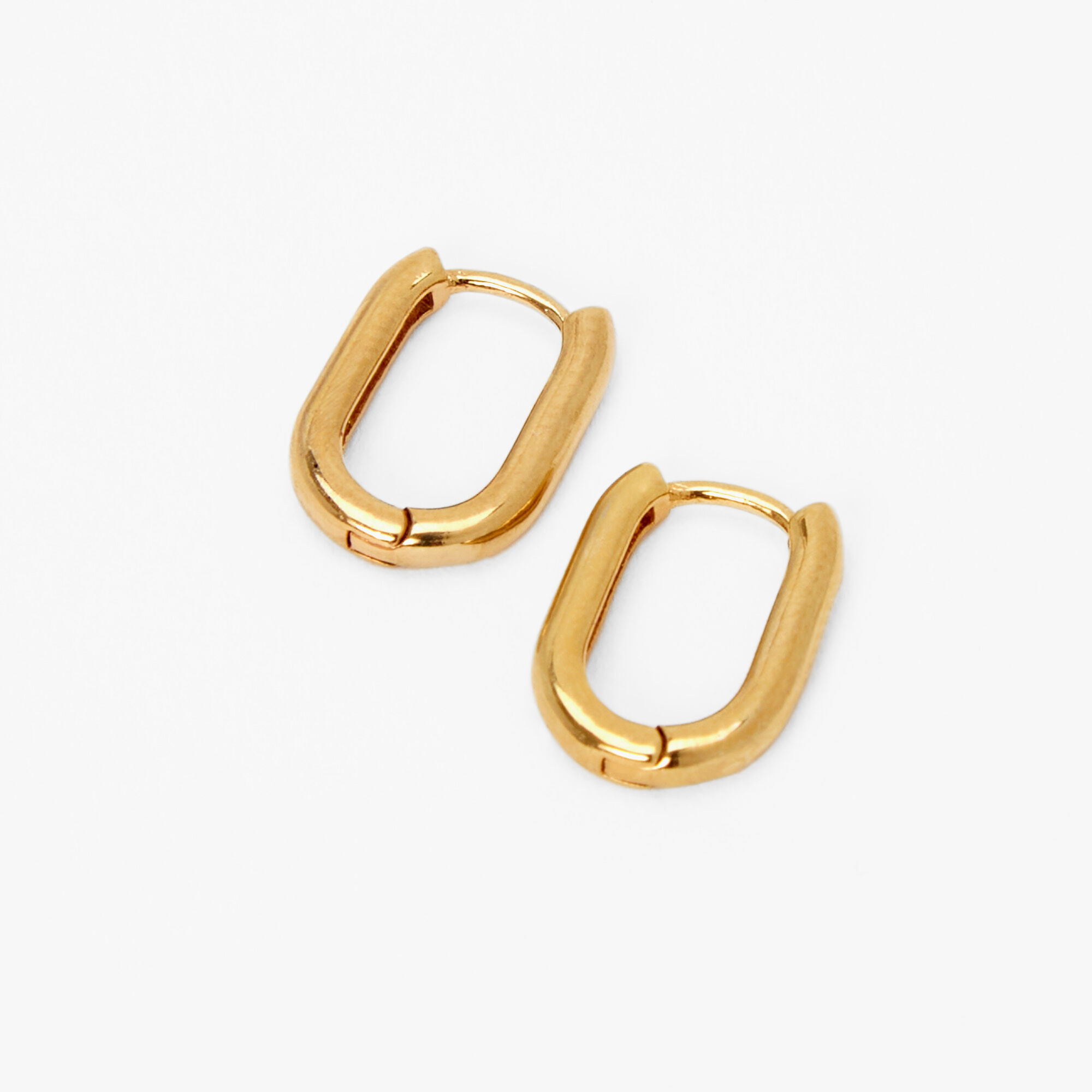 View Claires 18Ct Plated Small Oval Tube Hoop Earrings Gold information
