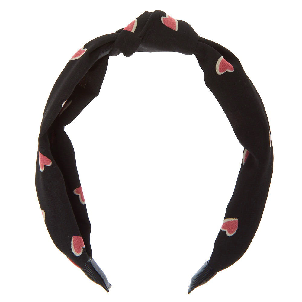 Serre-tête noué joli cœur rose - Noir,