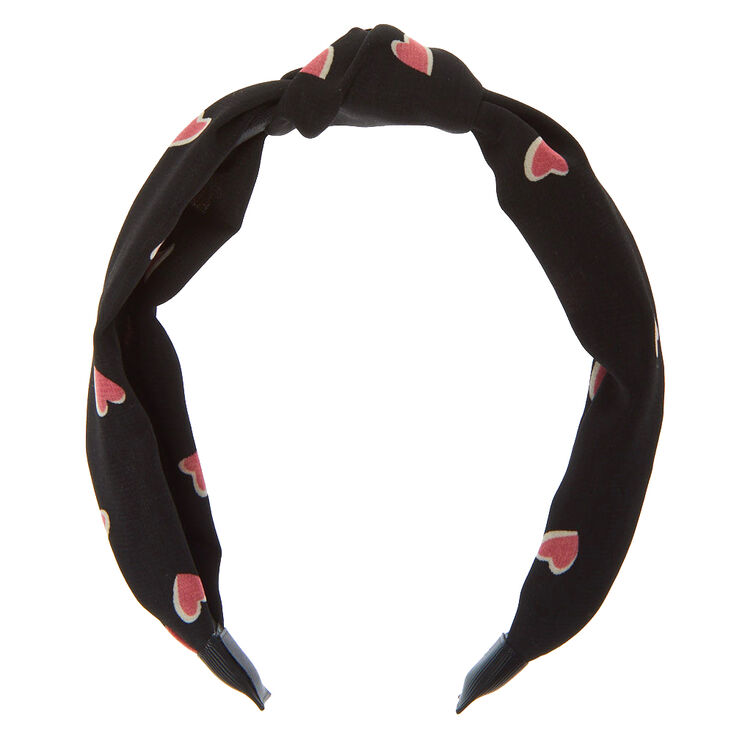 Pretty Pink Heart Knotted Headband - Black,