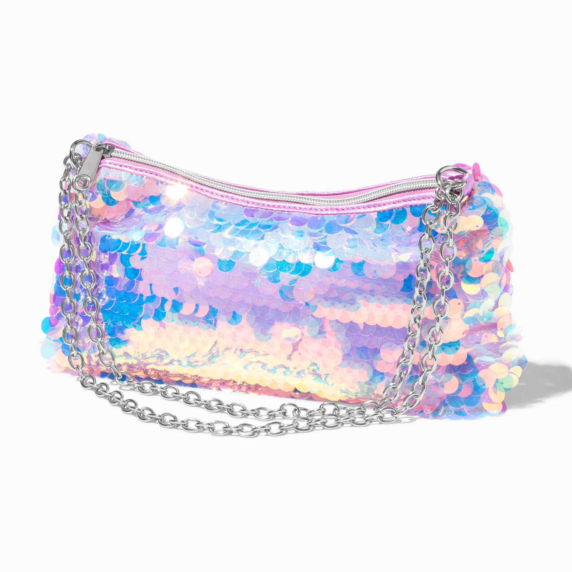 View Claires Shimmering Sequin Shoulder Bag Silver information