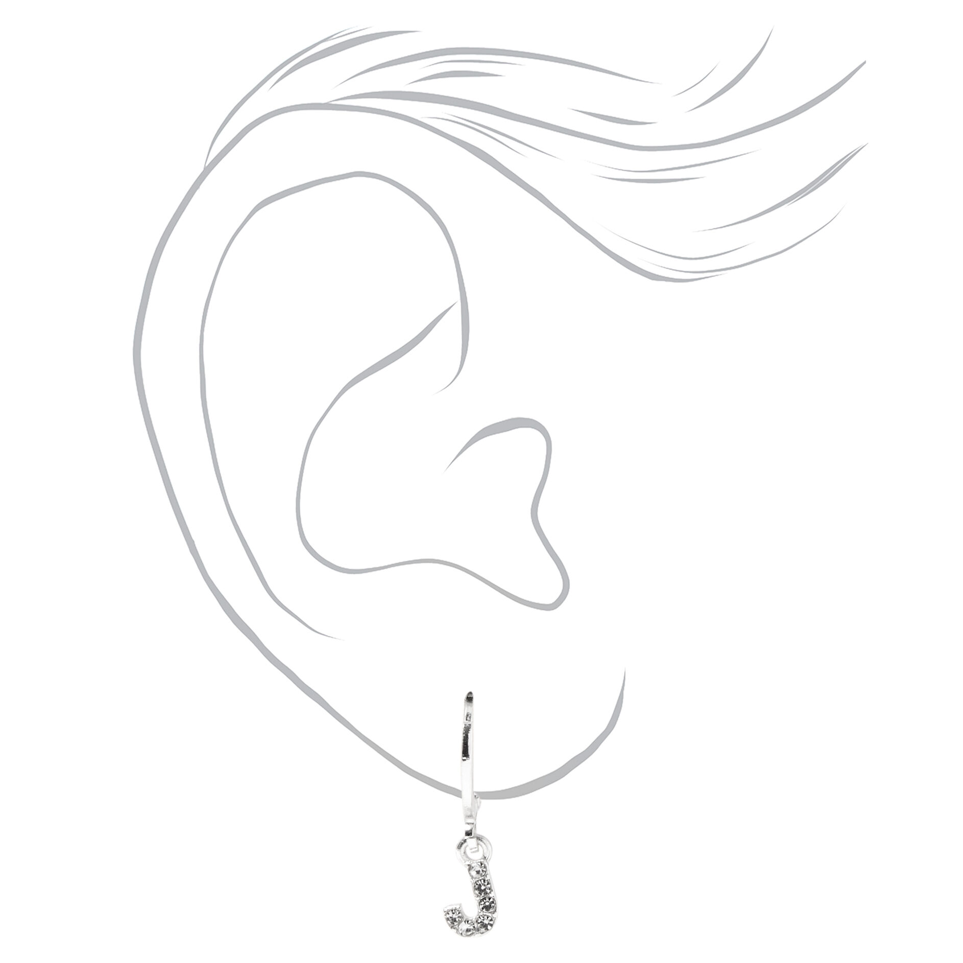 Silver Initial Earring Stackables Set (3 Pack, J),