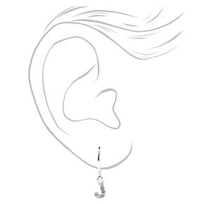 Silver Embellished Initial Huggie Hoop &amp; Stud Earrings - 3 Pack, J,