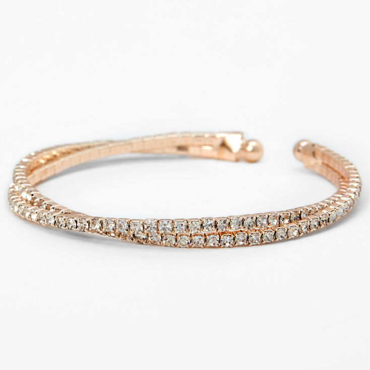 Rose Gold Criss Cross Rhinestone Slim Cuff Bracelet,