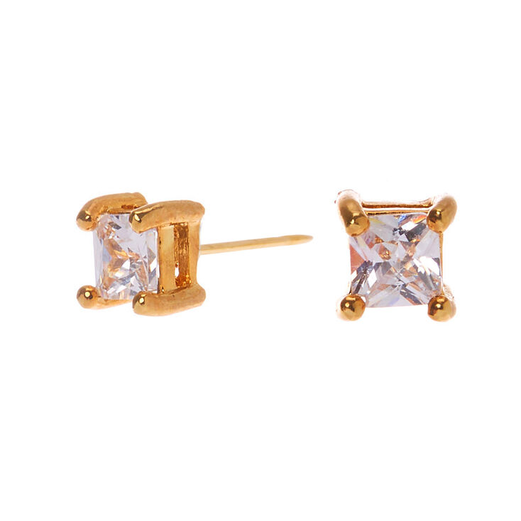 18kt Gold Plated Cubic Zirconia 3MM Square Stud Earrings,